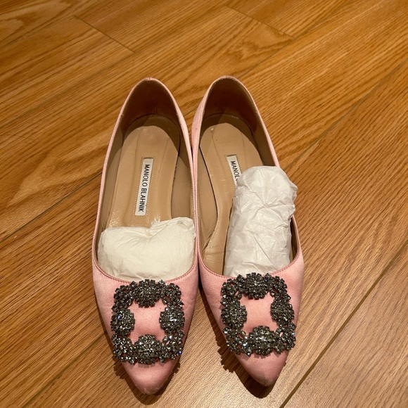 Manolo Blahnik Pink Satin Flats with Crystal Buckle US6.5 - Picture 2 of 3